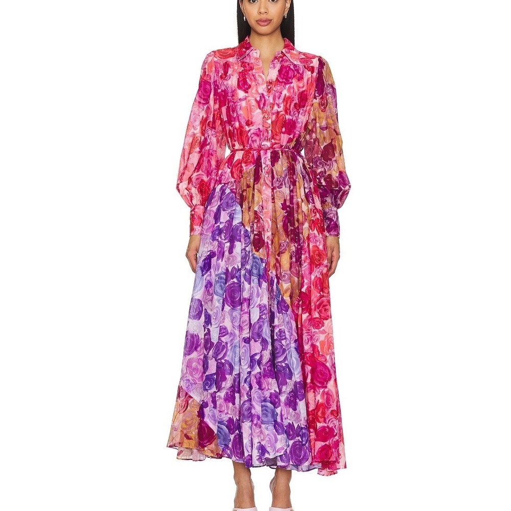 Aje‎ Rose Patchwork Cotton Maxi Dress Pink Purple Floral 24SU5225 Size 10